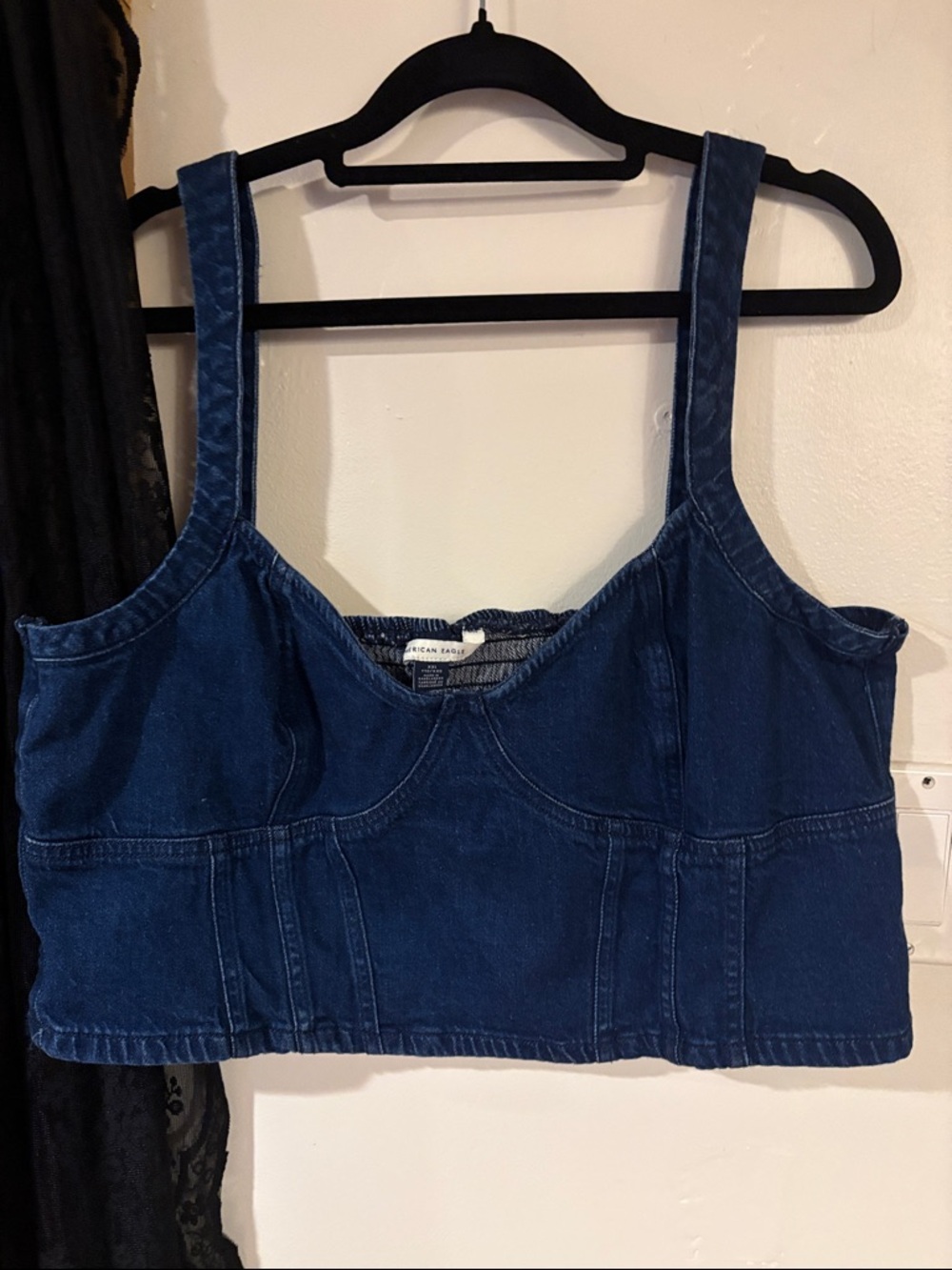 American Eagle Outfitters Dark Blue Denim Cropped Tank adjustable straps